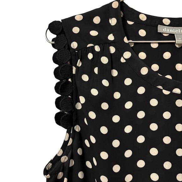 Daniel Rainn Black Cream Polka Dot Sleeveless Top with Polka Dot Trim Accent M - Picture 2 of 6